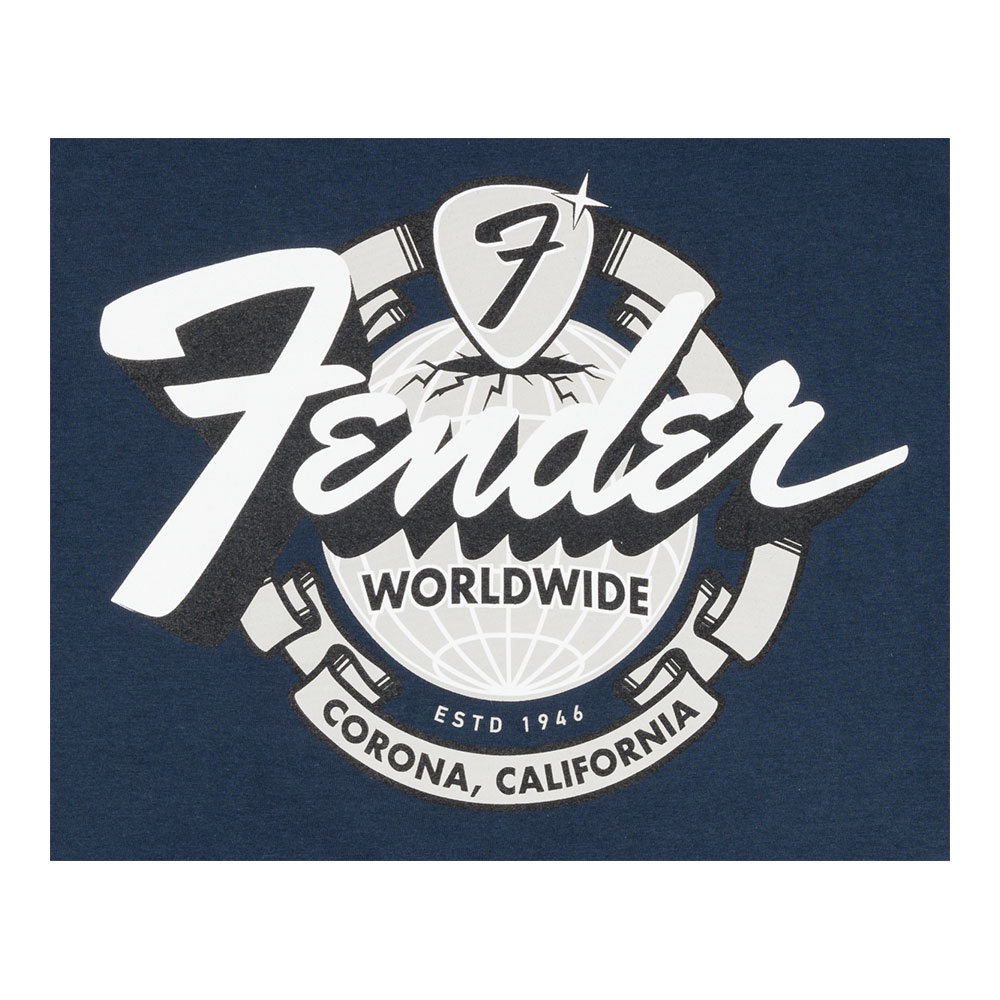 Fender フェンダー World Wide Tee Vintage Navy Lサイズ Tシャツ 半袖 ロゴ部