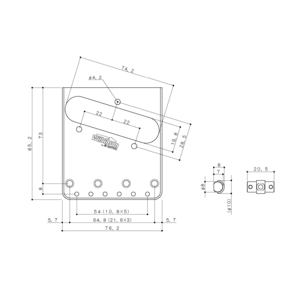 ゴトー GOTOH WT3-N TLタイプ用ブリッジ ウィルキンソンタイプ ニッケル サイズ詳細