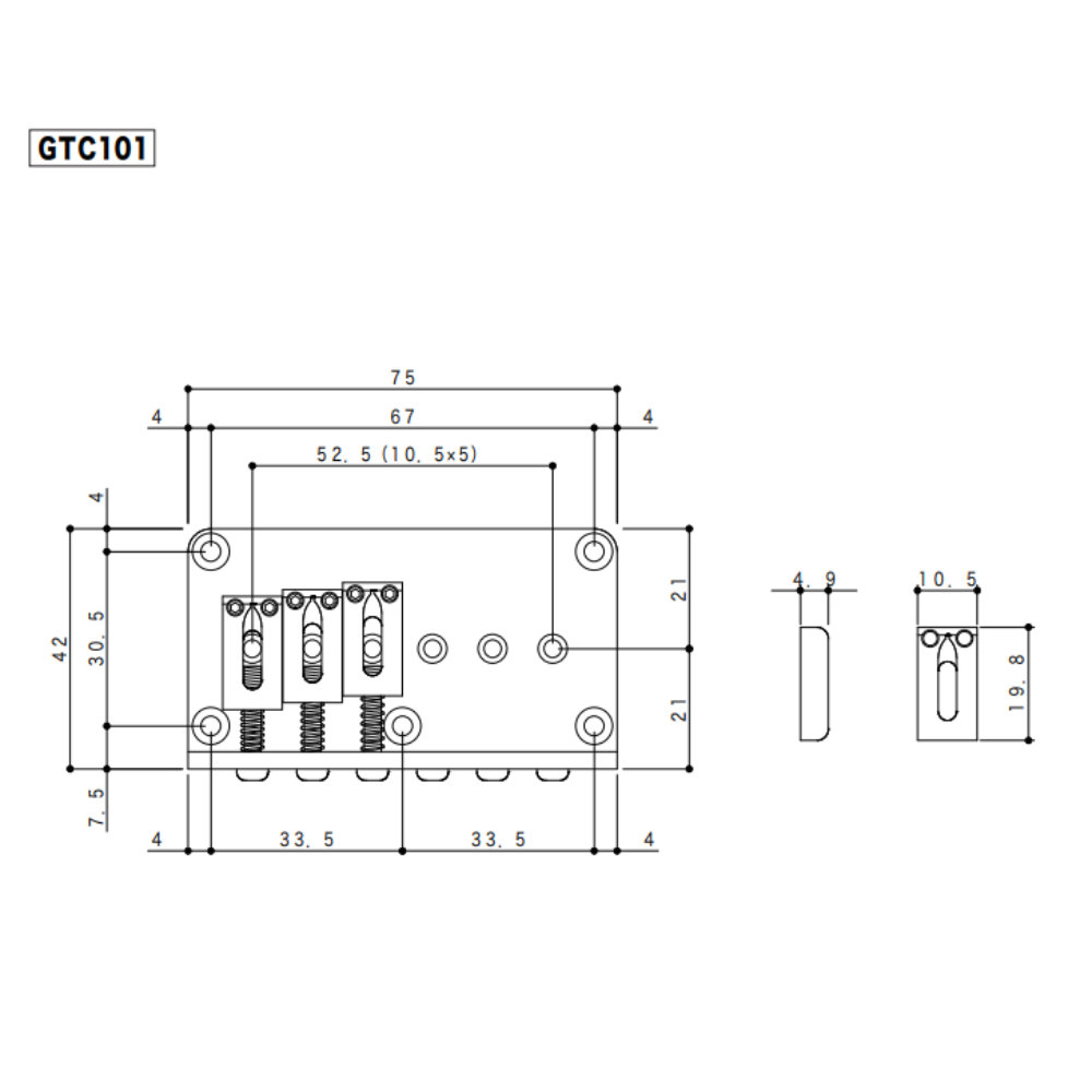 ゴトー GOTOH GTC102-GG ギター用ブリッジ ゴールド サイズ詳細