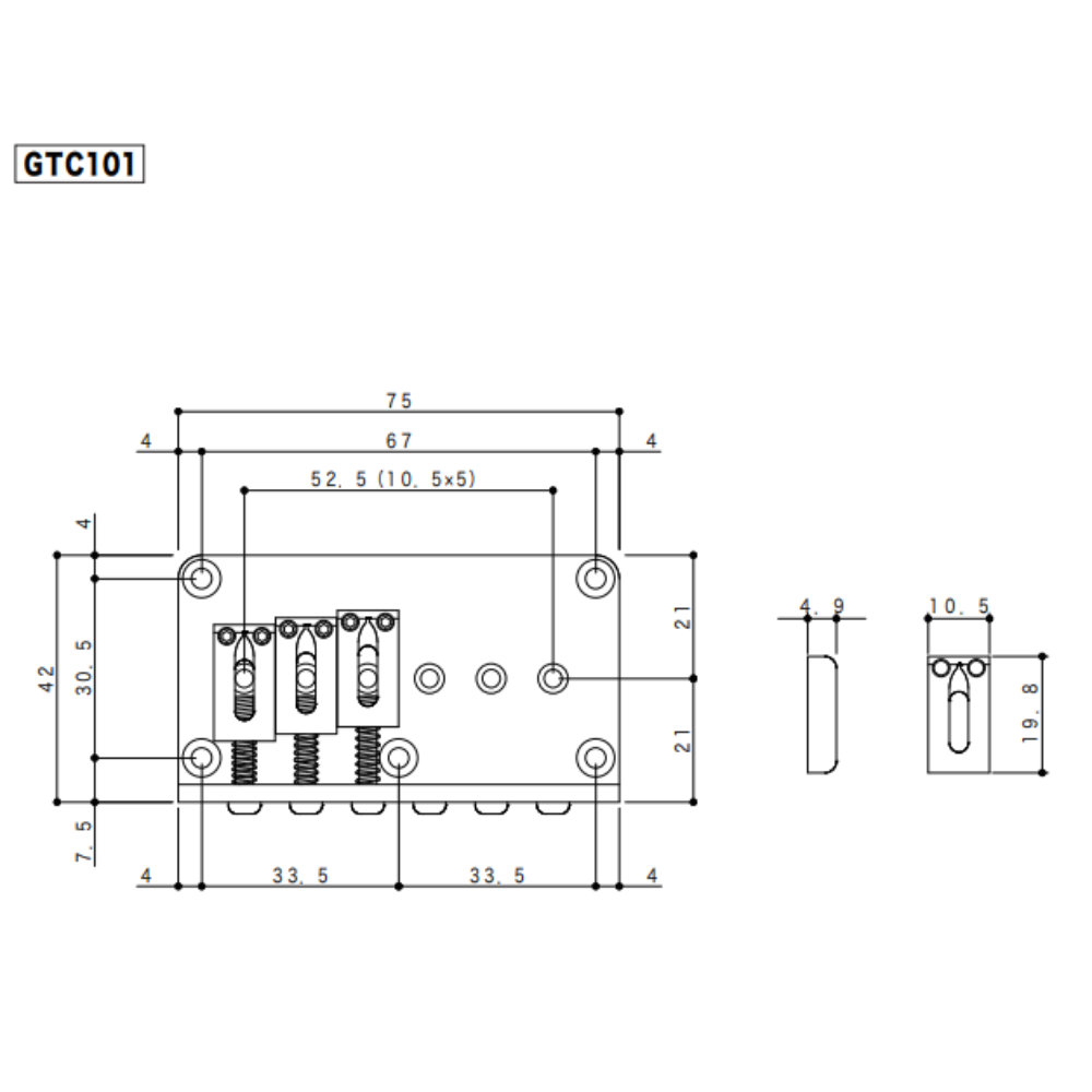 ゴトー GOTOH GTC101-C ギター用ブリッジ クローム サイズ詳細