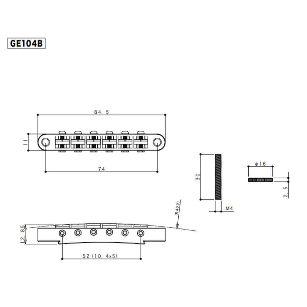 ゴトー GOTOH GE104B-N ギター用ブリッジ ニッケル サイズ詳細