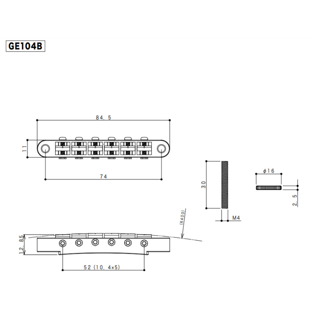 ゴトー GOTOH GE104B-GG ギター用ブリッジ ゴールド サイズ詳細