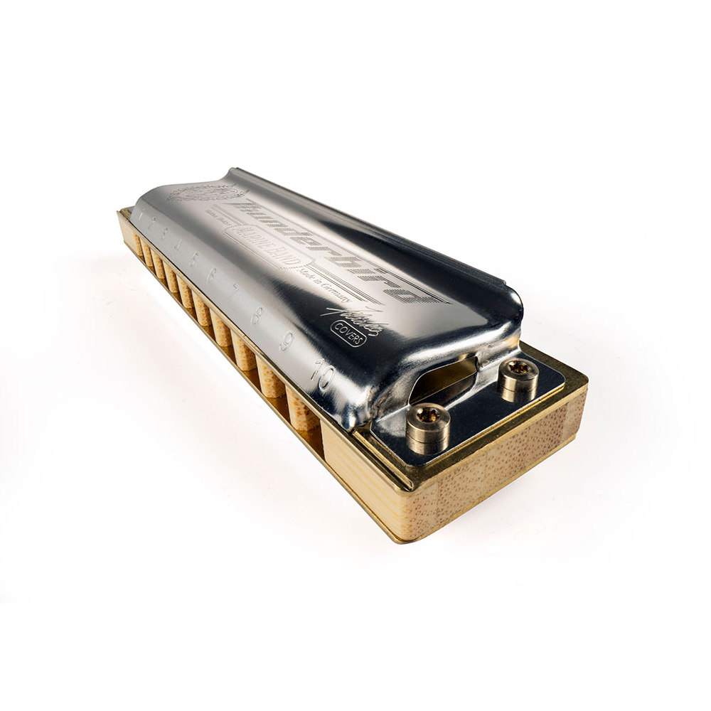 HOHNER ホーナー Marine Band Thunderbird 2011P Low-B♭ 10ホールハーモニカ ブルースハープ 斜めアングル画像