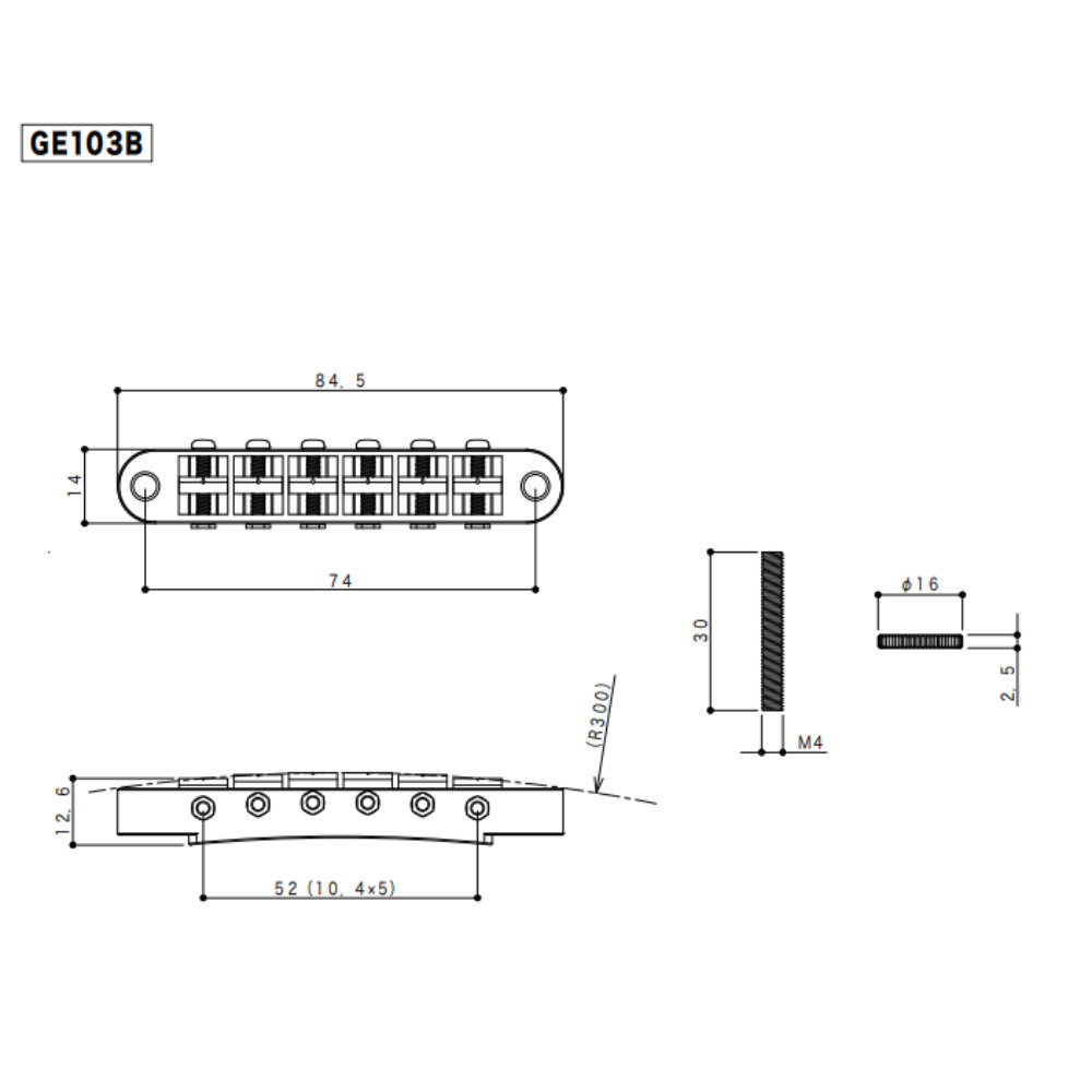 ゴトー GOTOH GE103B-N ギター用ブリッジ ニッケル サイズ詳細