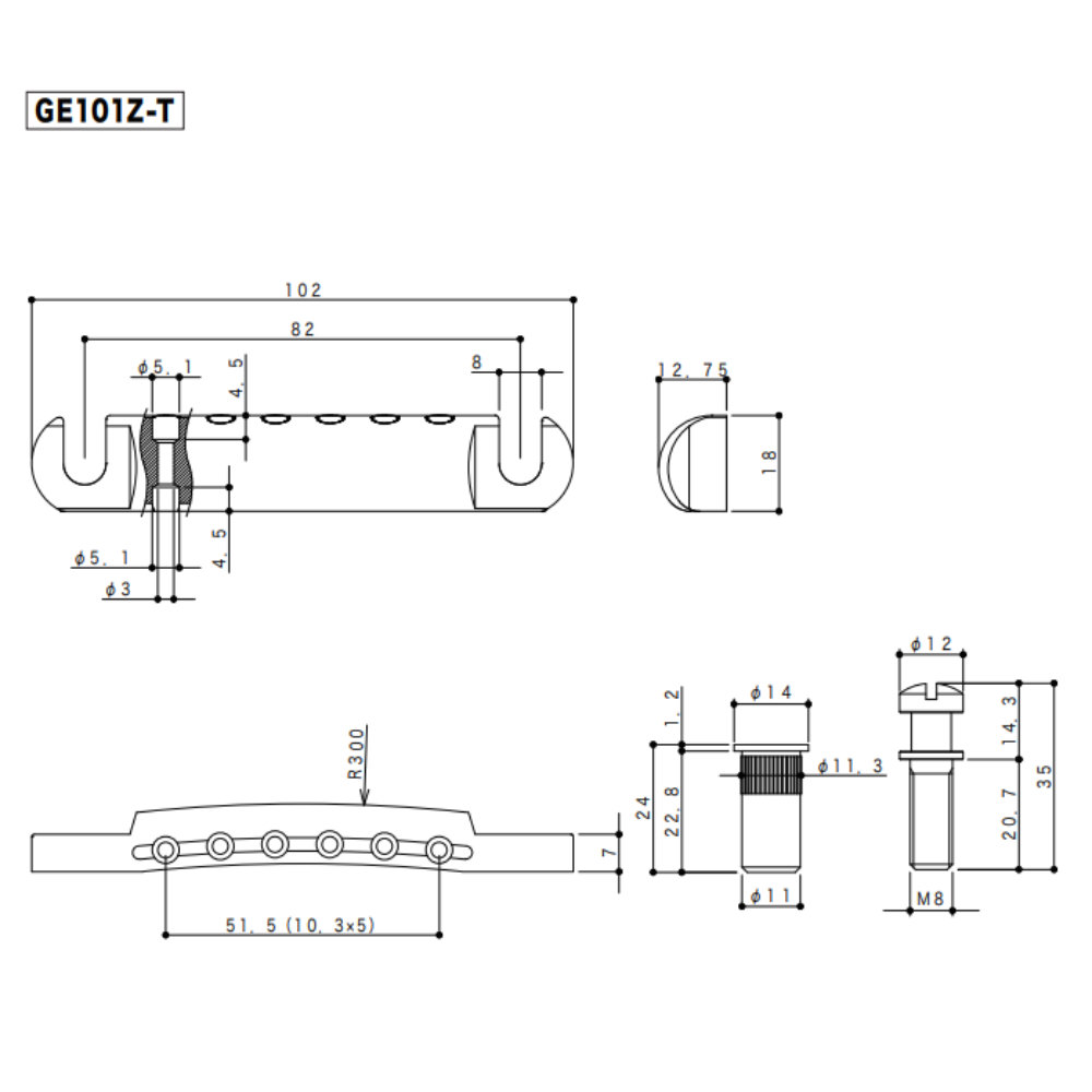 ゴトー GOTOH GE101Z-T-N テールピース ニッケル サイズ詳細