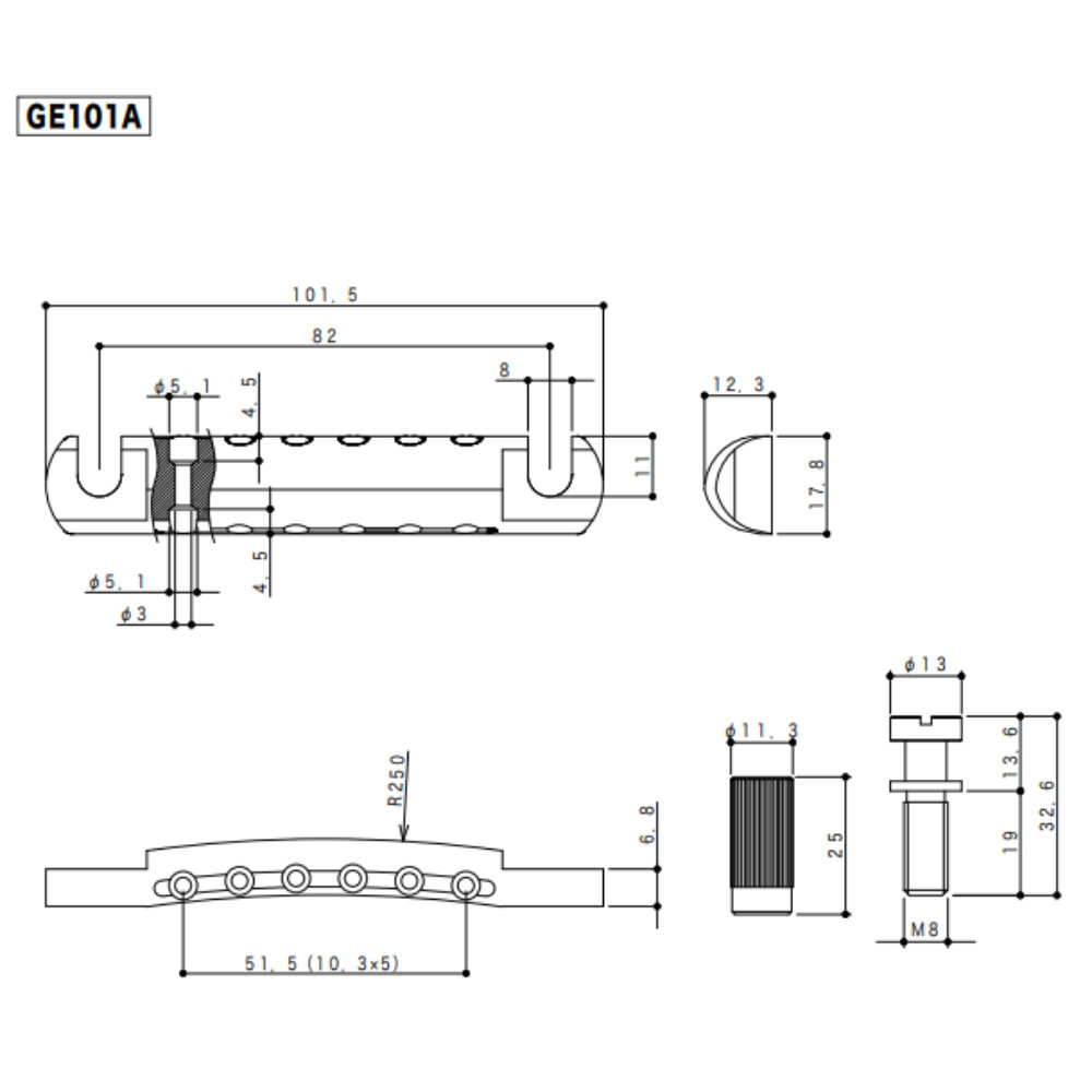 ゴトー GOTOH GE101A-N テールピース ニッケル サイズ詳細