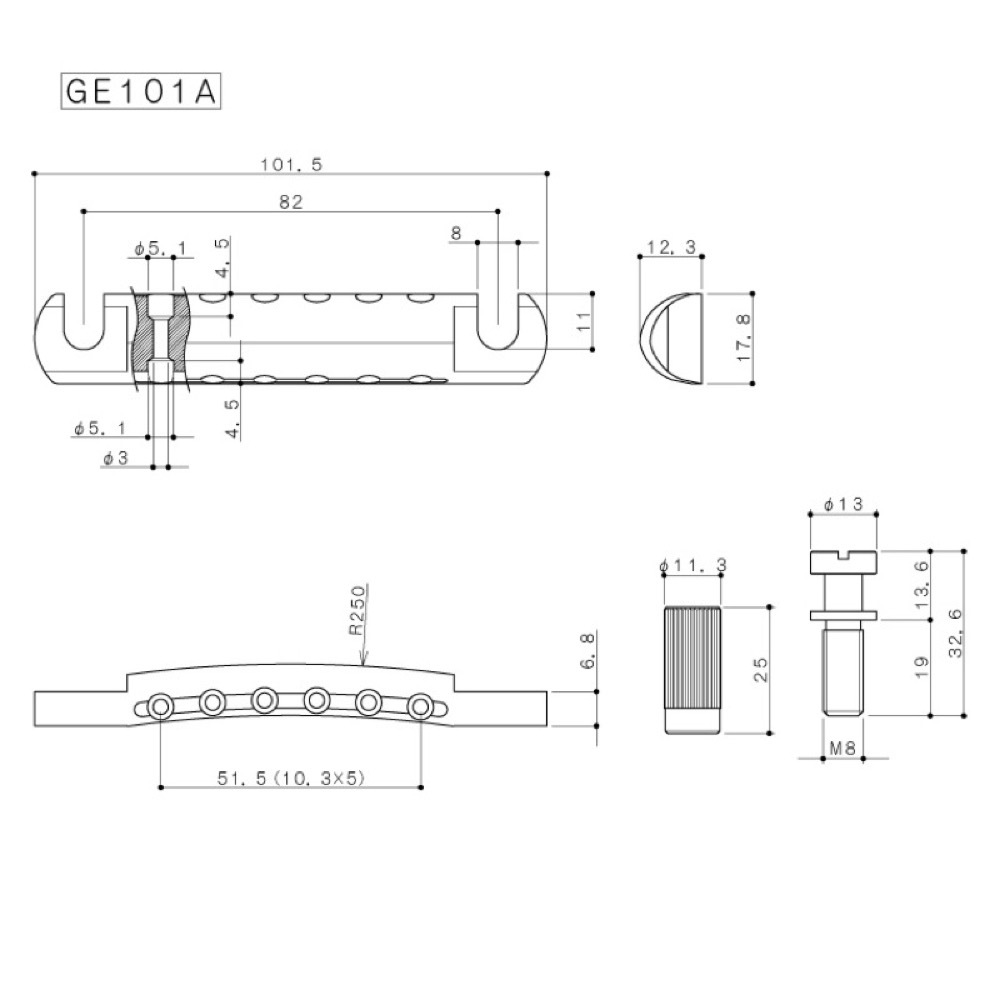 ゴトー GOTOH GE101A-GG テールピース ゴールド サイズ詳細