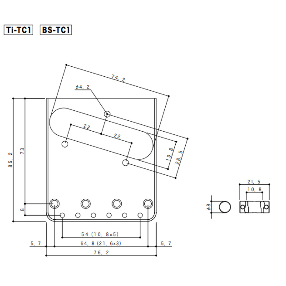 ゴトー GOTOH BS-TC1S-C TLタイプ用ブリッジ クローム 寸法図