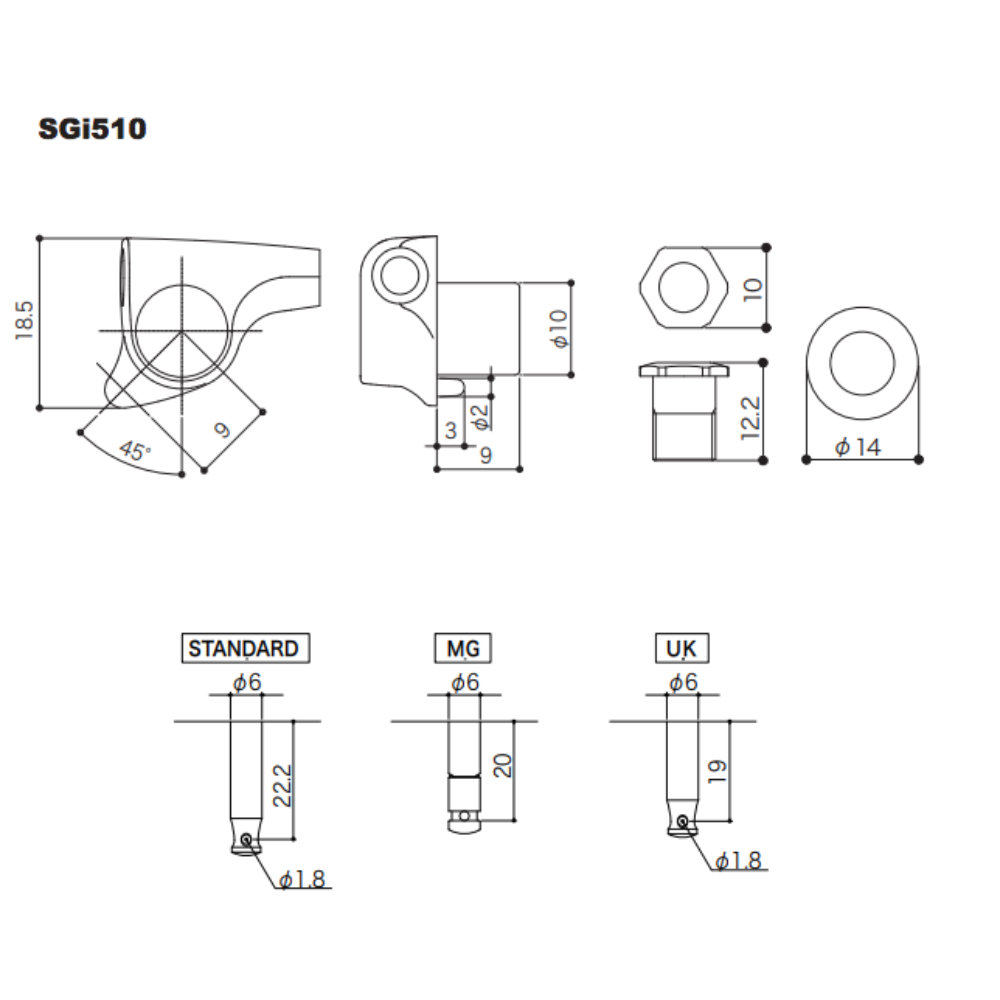 ゴトー GOTOH SGi510-S5-L6-Gold ギター用ペグ サイズ詳細