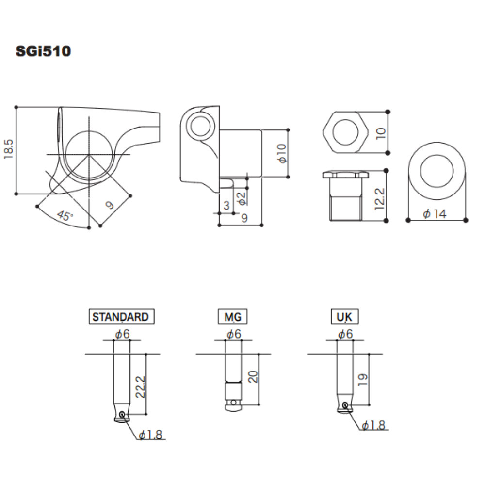 ゴトー GOTOH SGi510-S5-L6-Chrome ギター用ペグ サイズ詳細