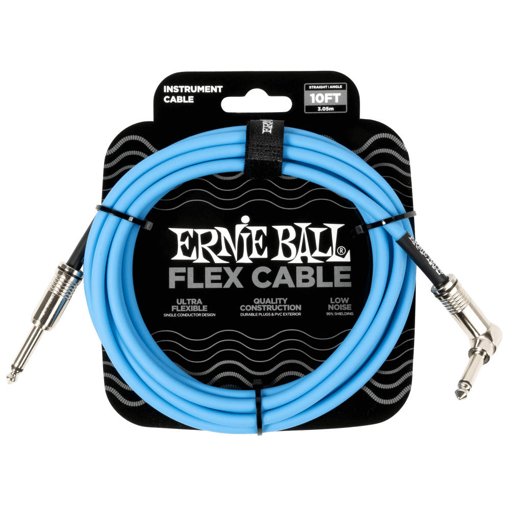 ERNIE BALL アニーボール EB 6464 FLEX CABLE 10FT SA BL 10フィート(約3メートル) 片側Lプラグ ブルー ギターケーブル