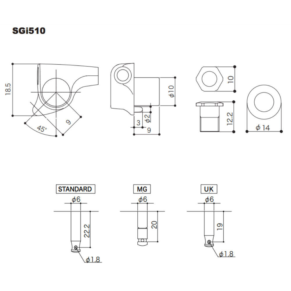 ゴトー GOTOH SGi510-MG-L5-L3R3-Chrome ギター用ペグ サイズ詳細