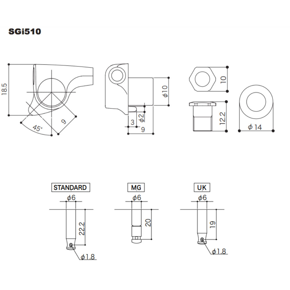 ゴトー GOTOH SGi510-L5-L3R3-Gold ギター用ペグ サイズ詳細