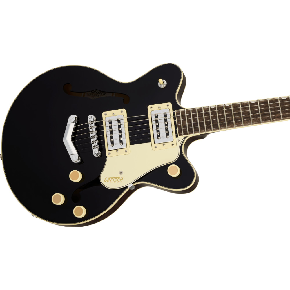 GRETSCH グレッチ G2655 Streamliner Center Block Jr. Double-Cut with V-Stoptail BLK エレキギター セミアコースティックギター ボディ斜めアングル画像