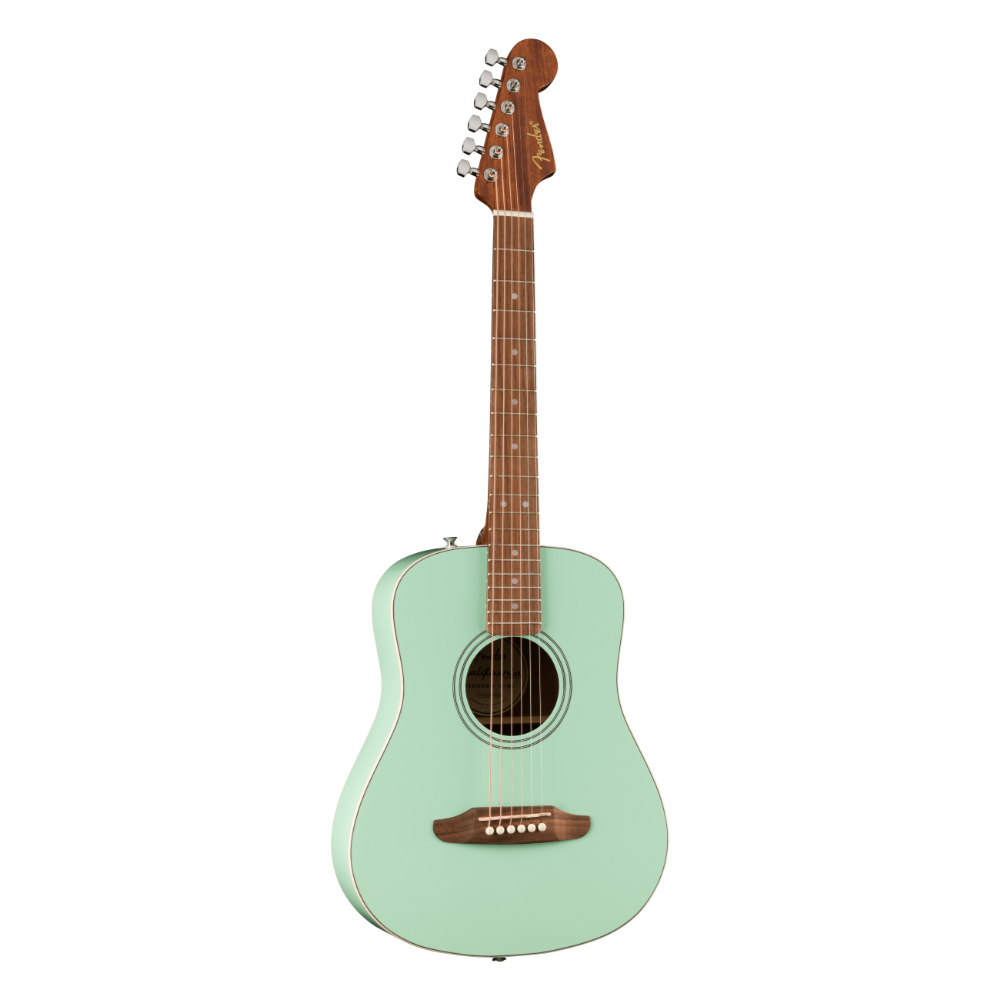 Fender フェンダー California Standard Redondo Mini with Bag Surf Green アコースティックギター 斜めアングル画像