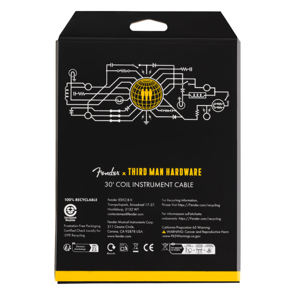 Fender フェンダー Fender x Third Man Hardware Yellow 30ft Coil Cable 約9.1m カールコード ギターケーブル パッケージ裏画像