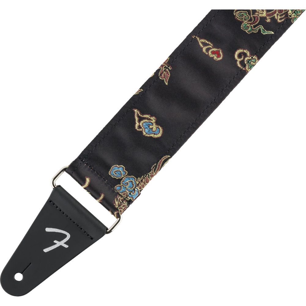 Fender フェンダー SATIN DRAGON STRAP BLK ギターストラップ ブラック レザーエンド側