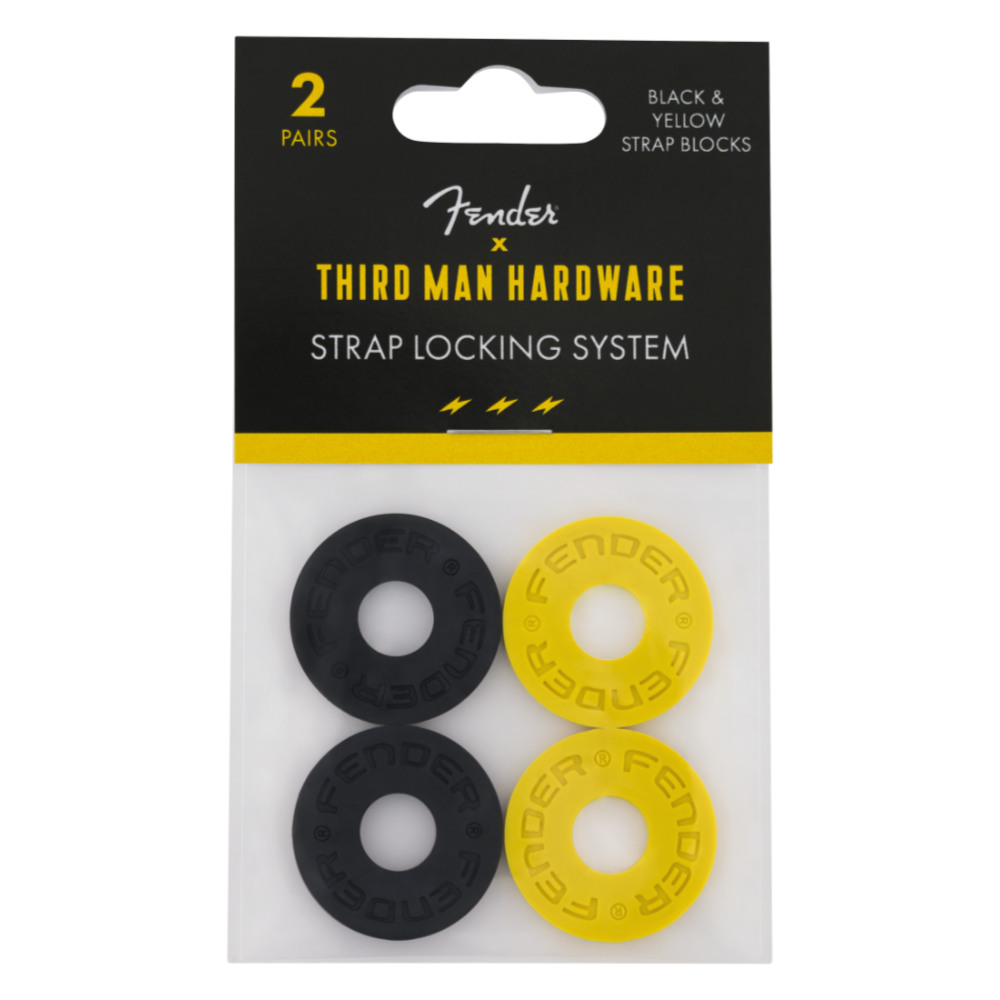Fender フェンダー Fender x Third Man Hardware Strap Blocks 2 x Black and 2 x Yellow ストラップブロック パッケージ画像