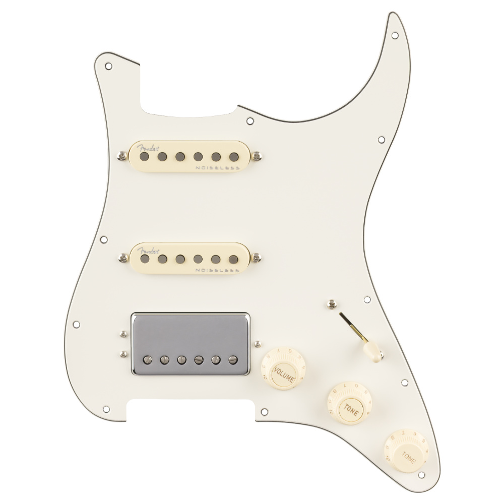 Fender フェンダー Pre-Wired Strat Pickguard Quadra Tap/Ultra Noiseless HSS Parchment 11 Hole PG 配線済みピックアップセット