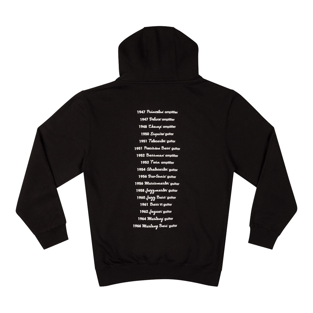 Fender フェンダー Logo Date Back Hoodie Black XXLサイズ 長袖 パーカー フーディ 背面