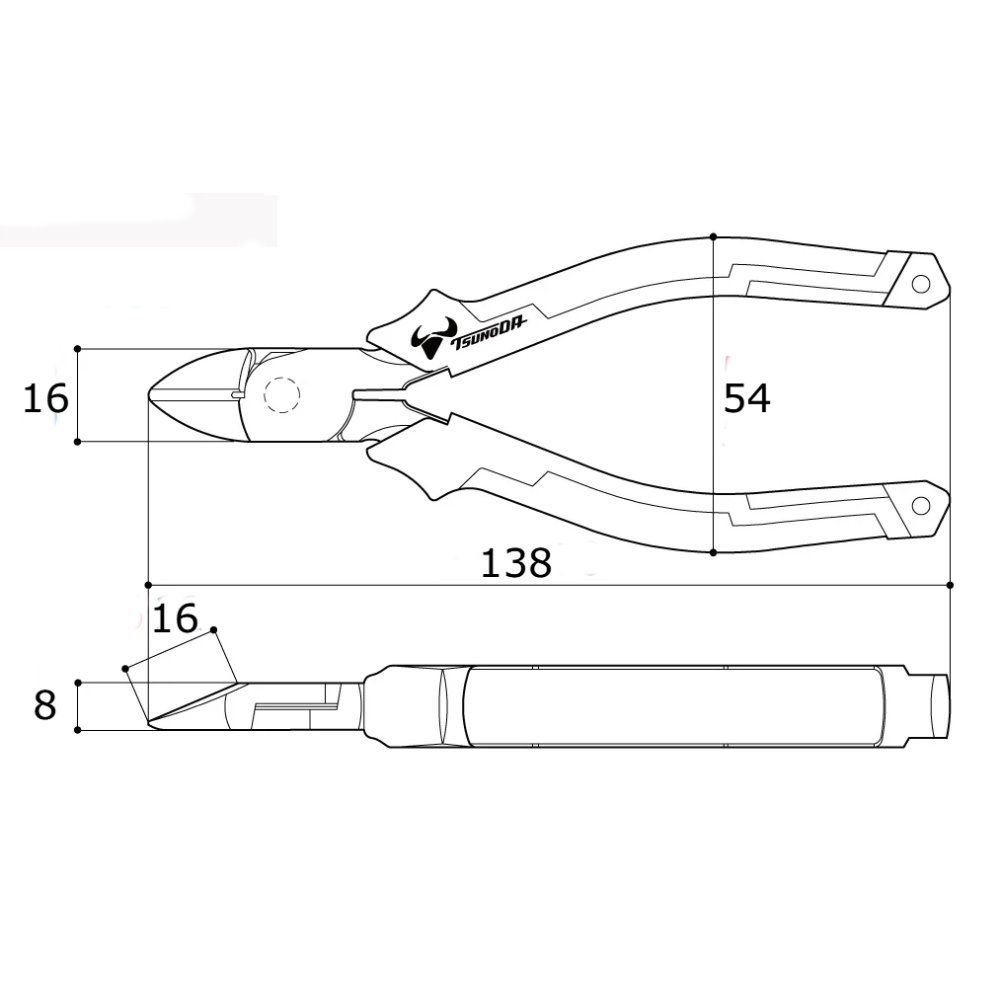 弦切りニッパー TSUNODA PCN-125TG パワー強力ニッパー サイズ