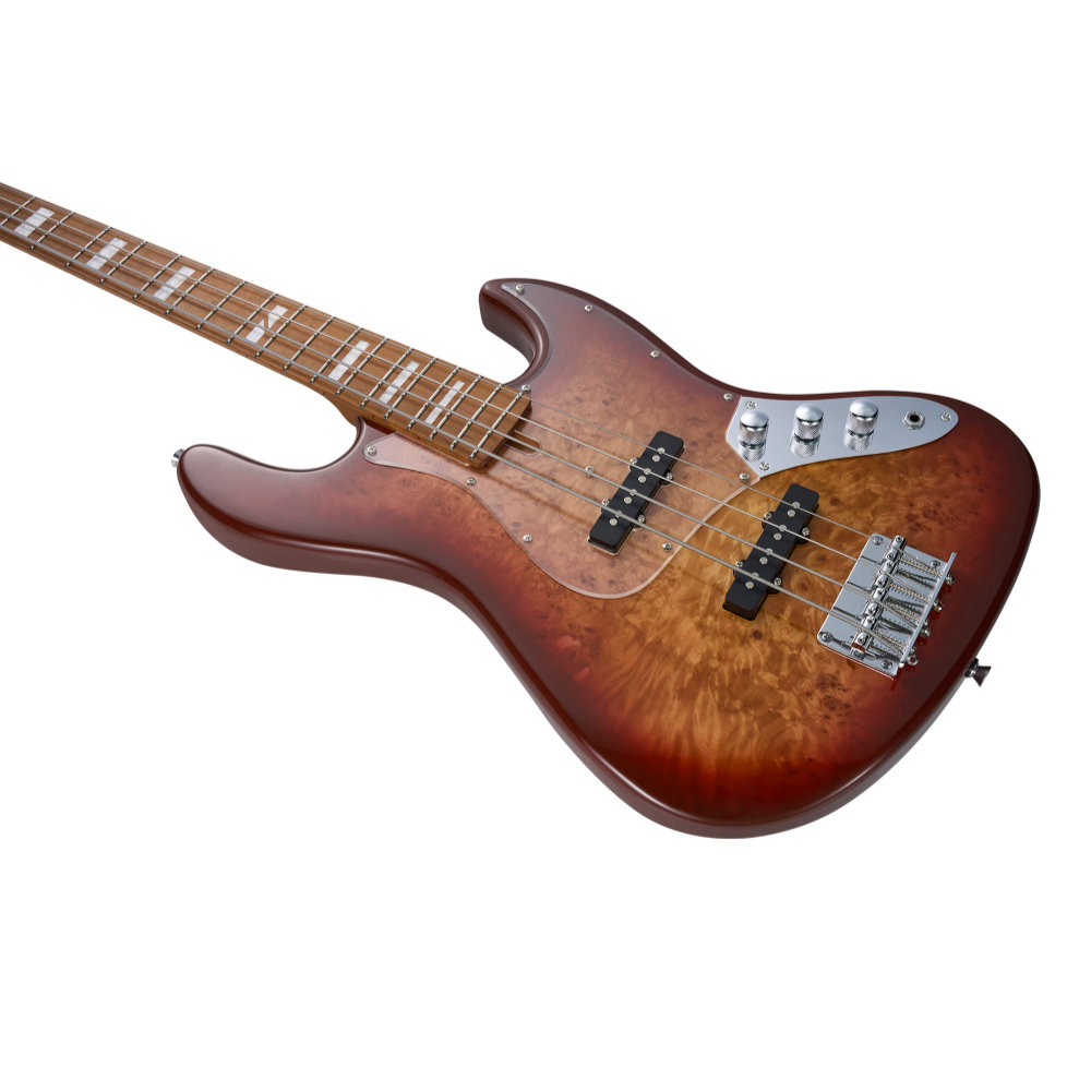 Mooer ムーアー MBJ420 Red Burst エレキベース ボディ斜めアングル画像1
