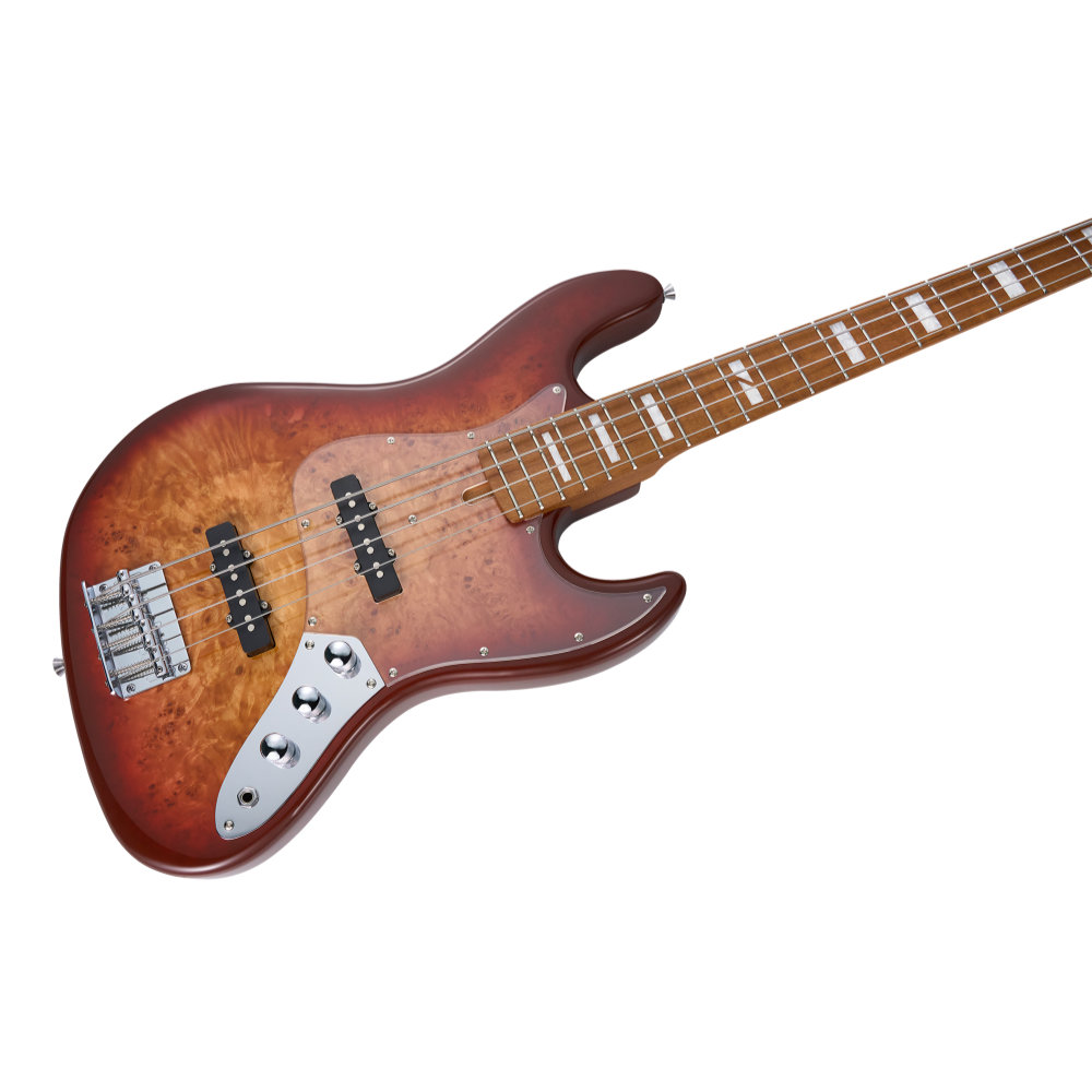 Mooer ムーアー MBJ420 Red Burst エレキベース ボディ斜めアングル画像2