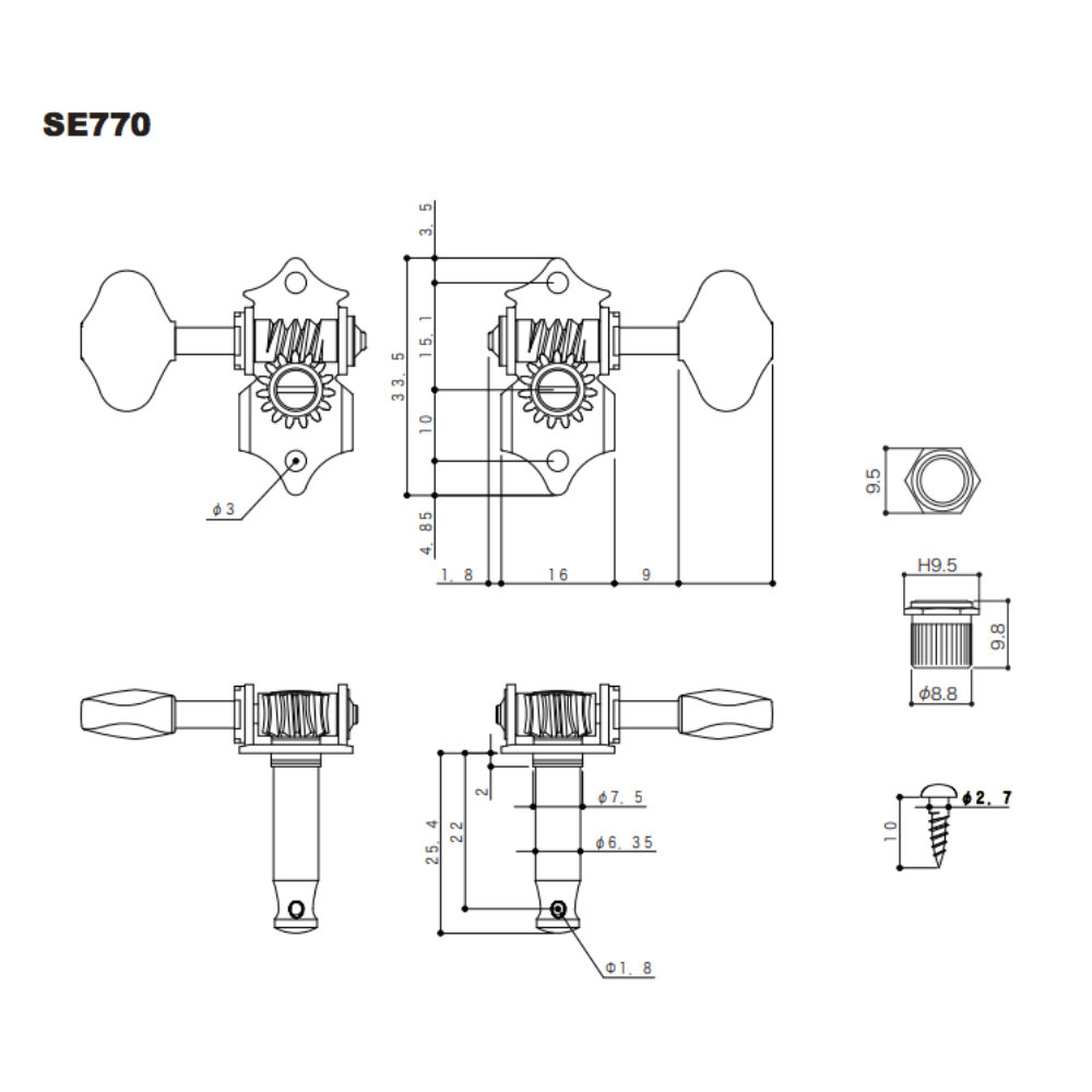 ゴトー GOTOH SE770-06M-L3R3-Nickel ギター用ペグ サイズ詳細