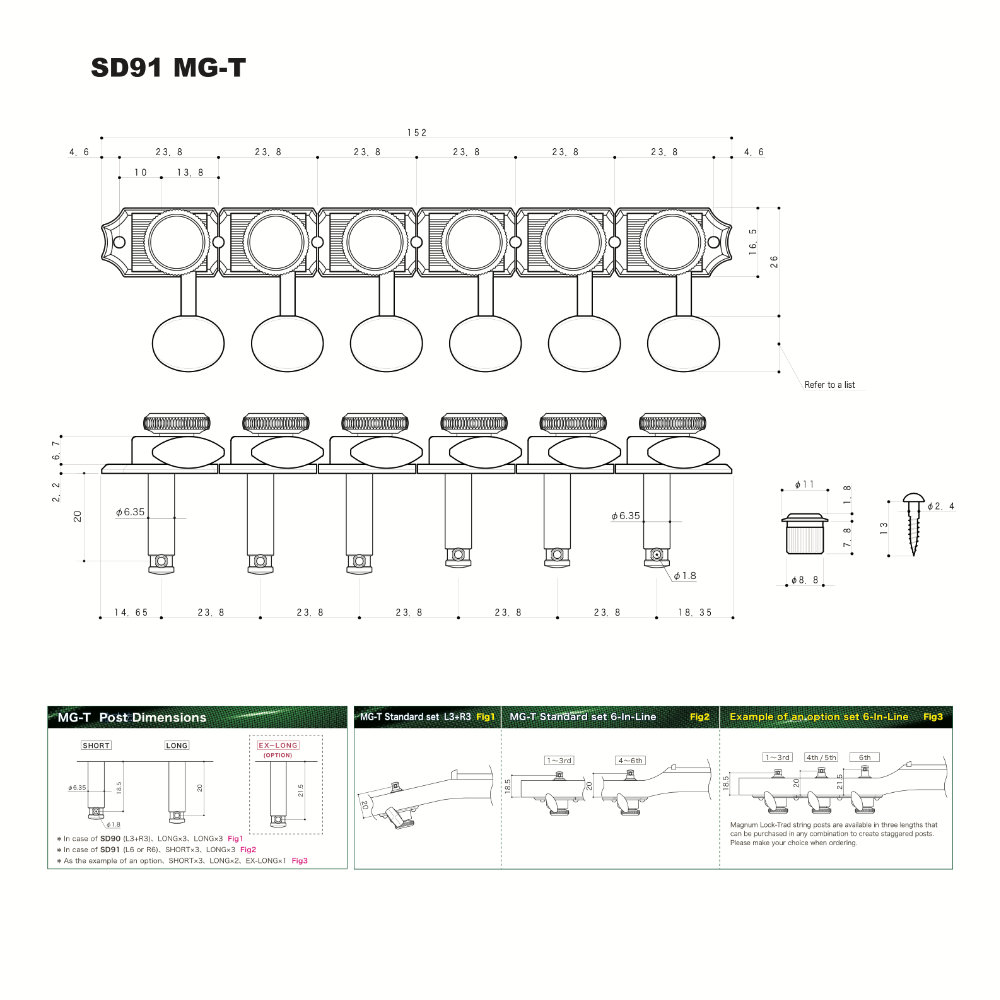 ゴトー GOTOH SD91-MG-T-05M-L6-Nickel ギター用ペグ サイズ詳細
