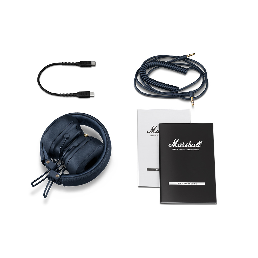 MARSHALL マーシャル Major V Midnight Blue ワイヤレスヘッドホン ミッドナイトブルー Bluetooth 5.3 セット内容画像