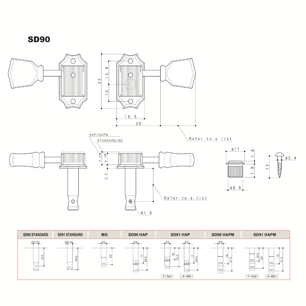 ゴトー GOTOH SD90-SL-L3R3-Nickel ギター用ペグ サイズ詳細