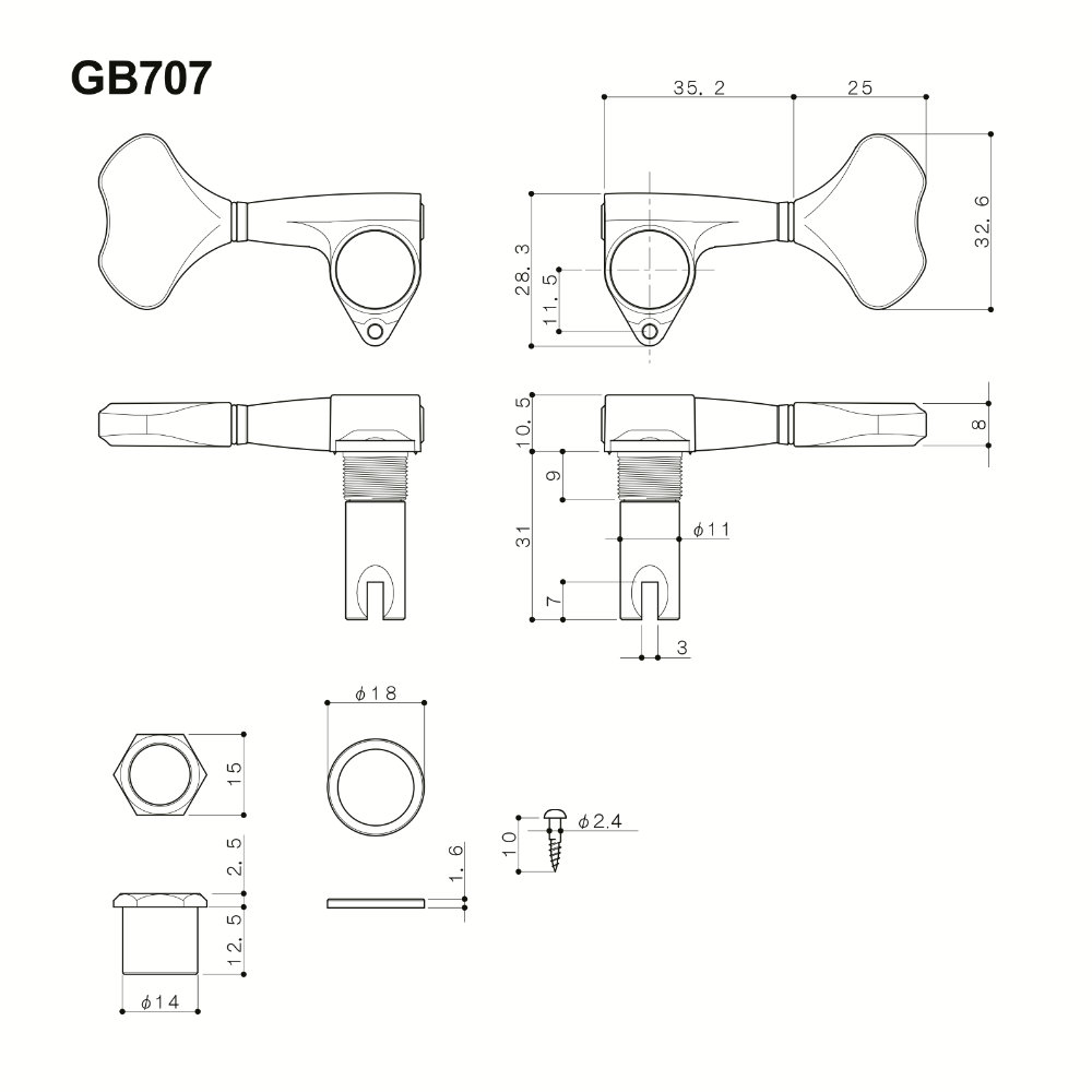 ゴトー GOTOH GB707-L2R2-Chrome ベース用ペグ サイズ詳細