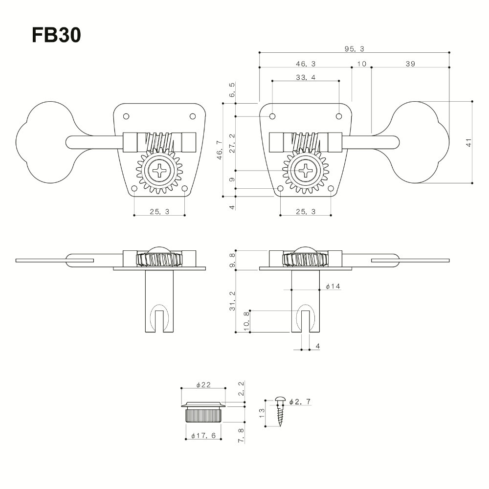 ゴトー GOTOH FB30-L4-Nickel ベース用ペグ サイズ詳細