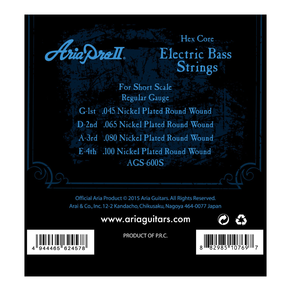 AriaProII AGS-600 Short Scale ショートスケール エレキベース弦 裏面
