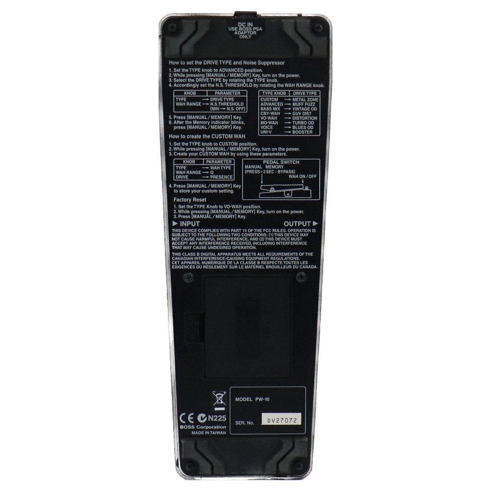 【中古】 ワウペダル エフェクター BOSS PW-10 本体画像 裏 
