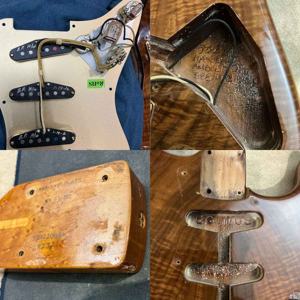 【中古】 エレキギター Fender Custom Shop ARTISAN CLARO WALNUT STRATOCASTER 2016年製 3.18kg 軽量個体 フェンダー カスタムショップ 内部