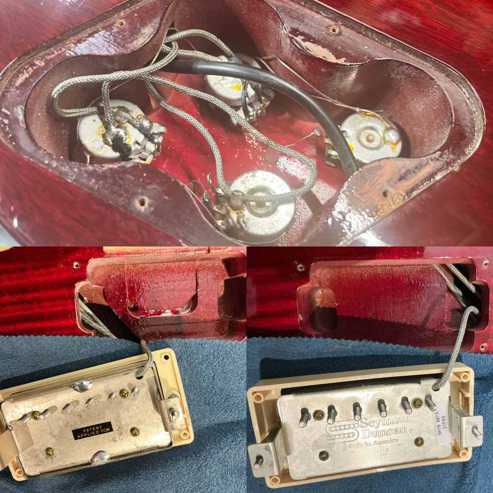 【中古】 エレキギター Gibson Custom Shop Les Paul Class5 Cranberry Mod. 2001年製 リアピックアップ交換 ギブソン レスポール クラス5 クランベリー（シースルーレッド） 内部 