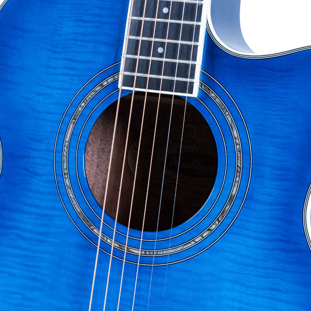 Washburn ワッシュバーン EA15 FLAME TRANSPARENT BLUE エレクトリックアコースティックギター ホール画像