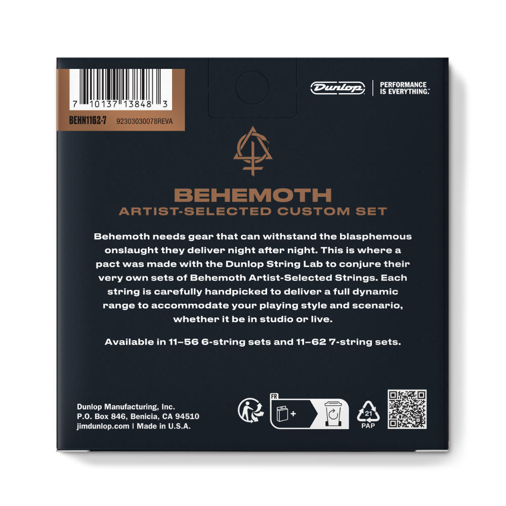 JIM DUNLOP ジムダンロップ BEHN11627 Behemoth Artist-selected Custom Guitar Strings 11-62 7弦 エレキギター弦 背面画像