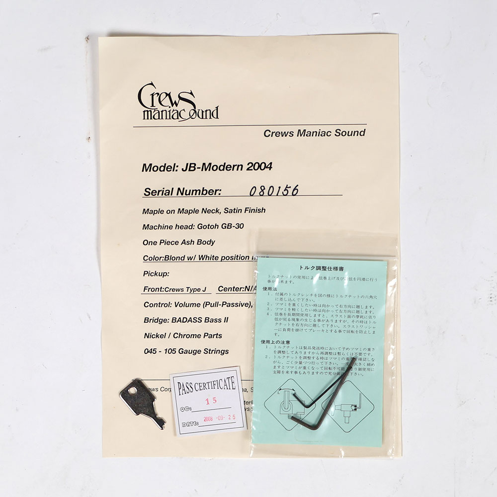 【中古】Crews Maniac Sound クルーズ マニアックサウンド JB-Modern 2004 Blond エレキベース 付属品