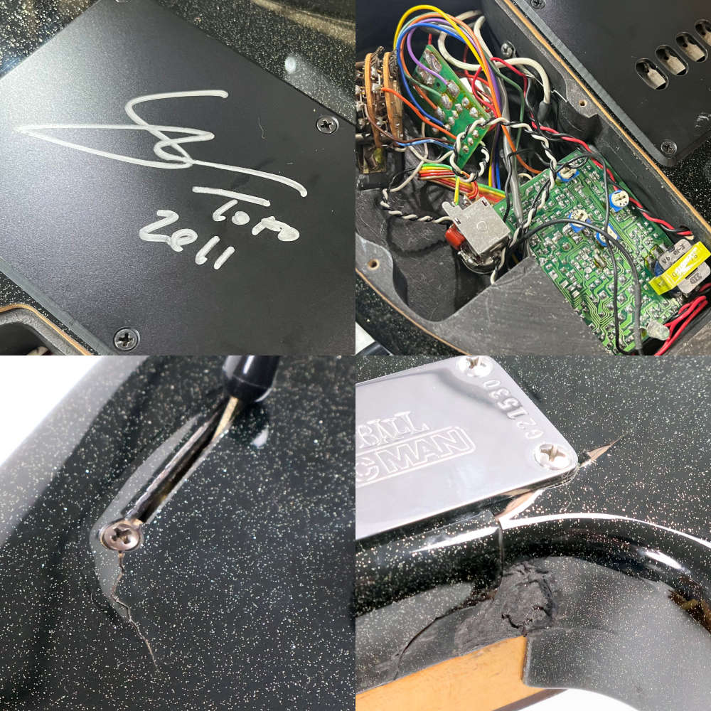 【中古】 エレキギター MUSIC MAN LUKE Black Sparkle Mod. Sustainer搭載 2002年製 ルカサーサイン入り Steve Lukather Signature ミュージックマン ルーク スティーブ・ルカサーモデル サイン、内部、傷