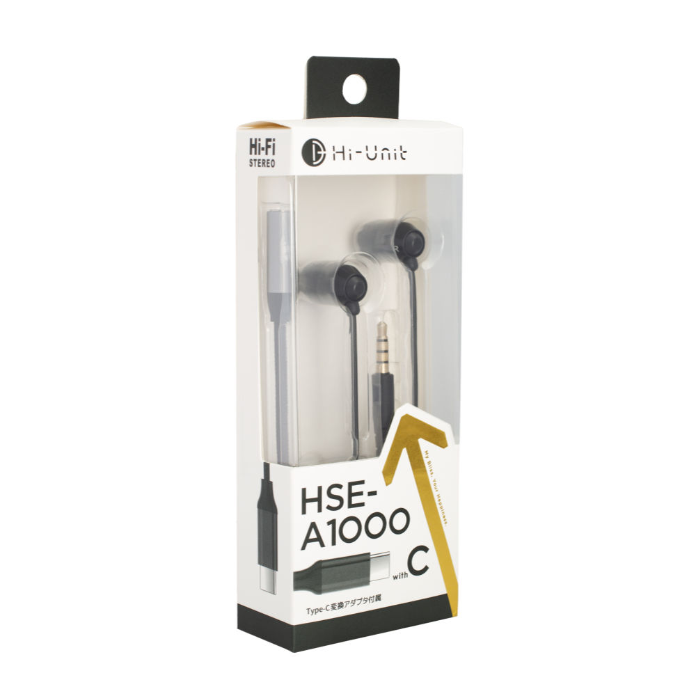 Hi-Unit ハイユニット HSE-A1000wC-BK リモコンマイク+変換アダプタ付 イヤホン ブラック パッケージ