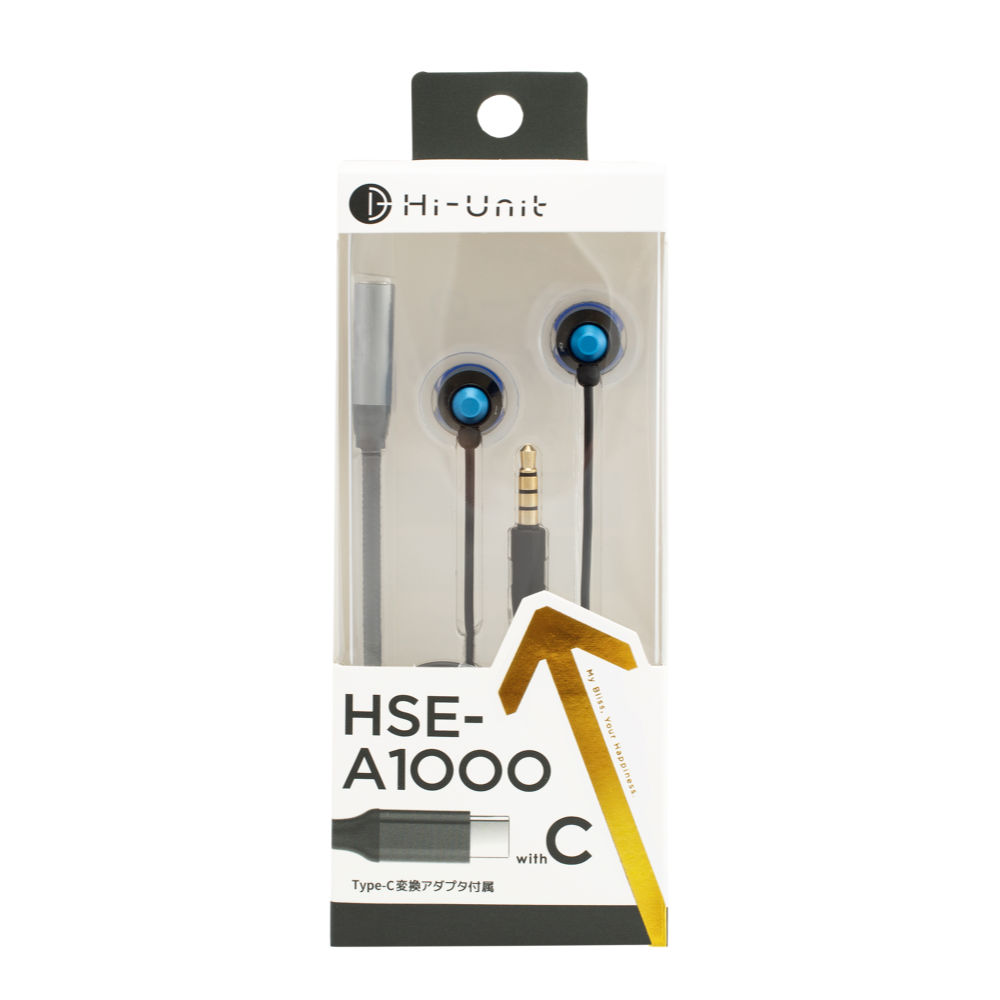 Hi-Unit ハイユニット HSE-A1000wC-BL リモコンマイク+変換アダプタ付 イヤホン ブルー