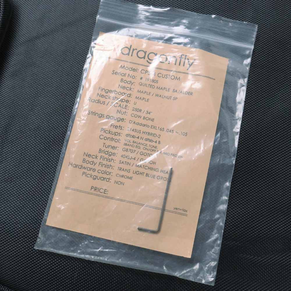 【中古】 dragonfly ドラゴンフライ CPS-5 CUSTOM QUILTED MAPLE 5A / ALDER TRANS LIGHT BLUE GROSS 4弦エレキベース 付属品画像