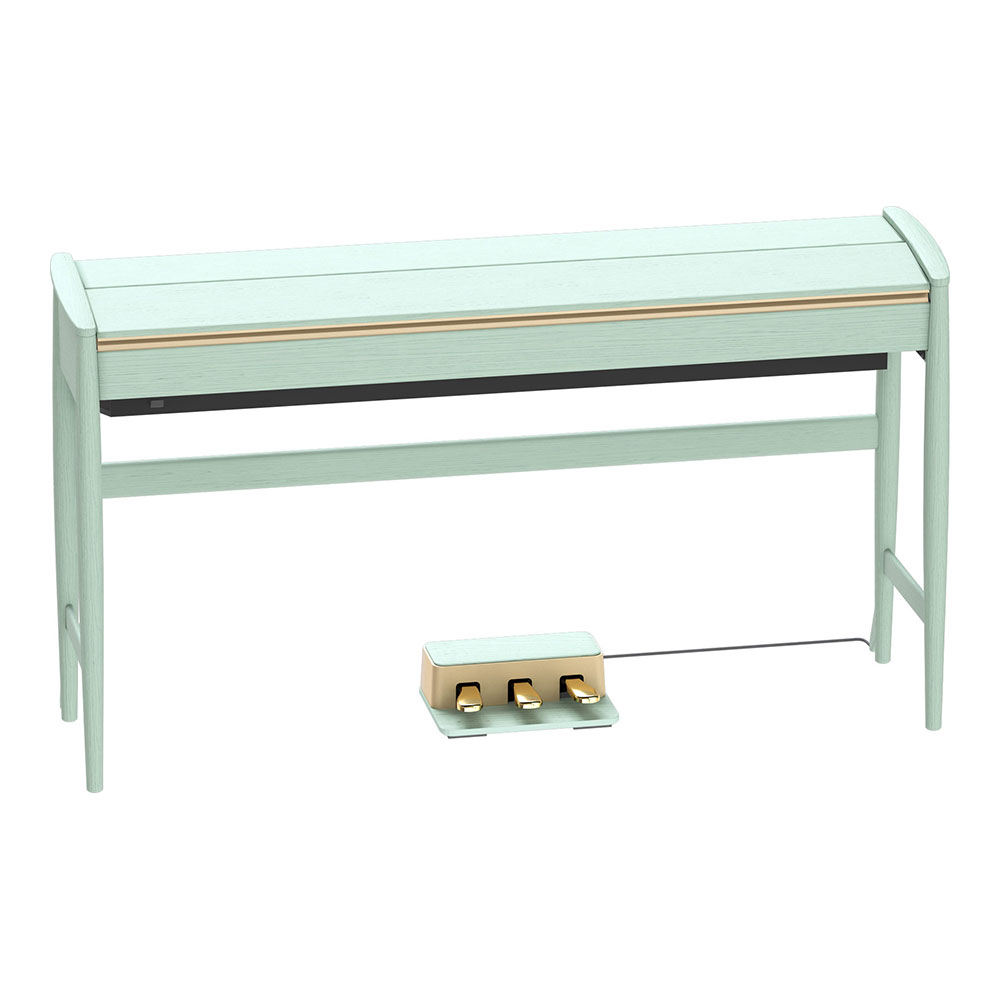 【組立設置無料サービス中】 ROLAND KF-20-KG 電子ピアノ ピアノ椅子付き セラドグリーン KIYOLAシリーズ カリモク家具製キャビネット 全体