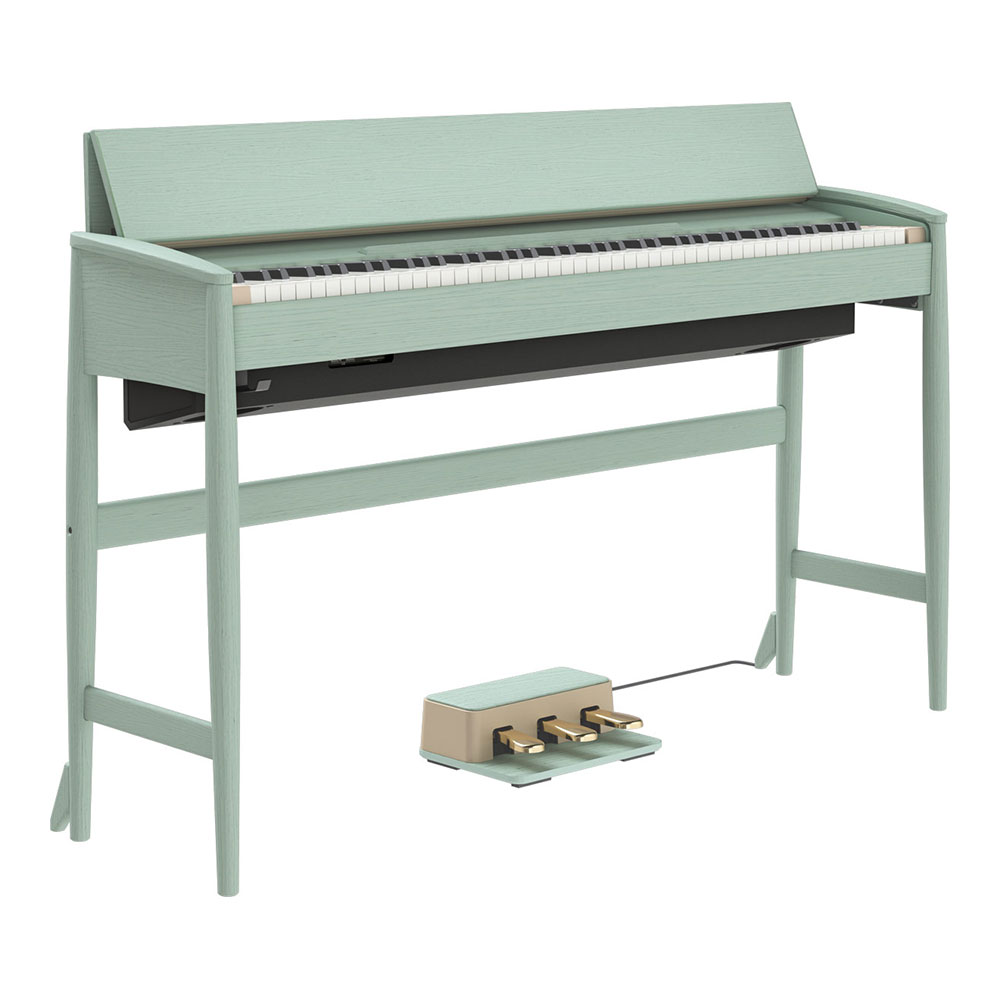 【組立設置無料サービス中】 ROLAND KF-20-KG 電子ピアノ ピアノ椅子付き セラドグリーン KIYOLAシリーズ カリモク家具製キャビネット 全体