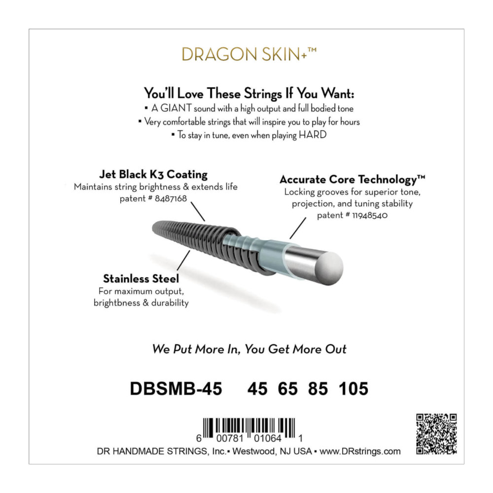 DR DBSMB-45 BLACK DRAGON Multi-Scale Bass Strings 45-105 エレキベース弦 パッケージ裏画像