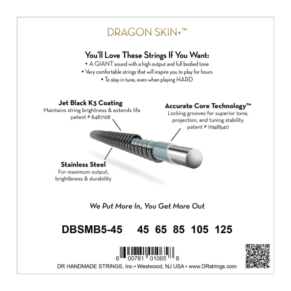 DR DBSMB5-45 BLACK DRAGON Multi-Scale Bass Strings 45-125 5弦エレキベース弦 パッケージ裏画像