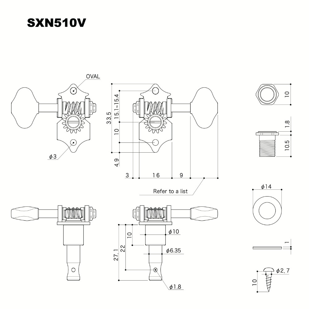 ゴトー GOTOH SXN510V-M5-L3R3-Nickel ギター用ペグ ニッケル 解説画像