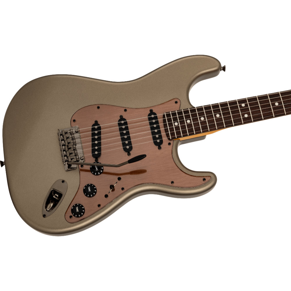 Fender フェンダー Made in Japan Hybrid II 2026 Collection Stratocaster RW Matte Champagne Mirage エレキギター ストラトキャスター ボディ斜めアングル画像